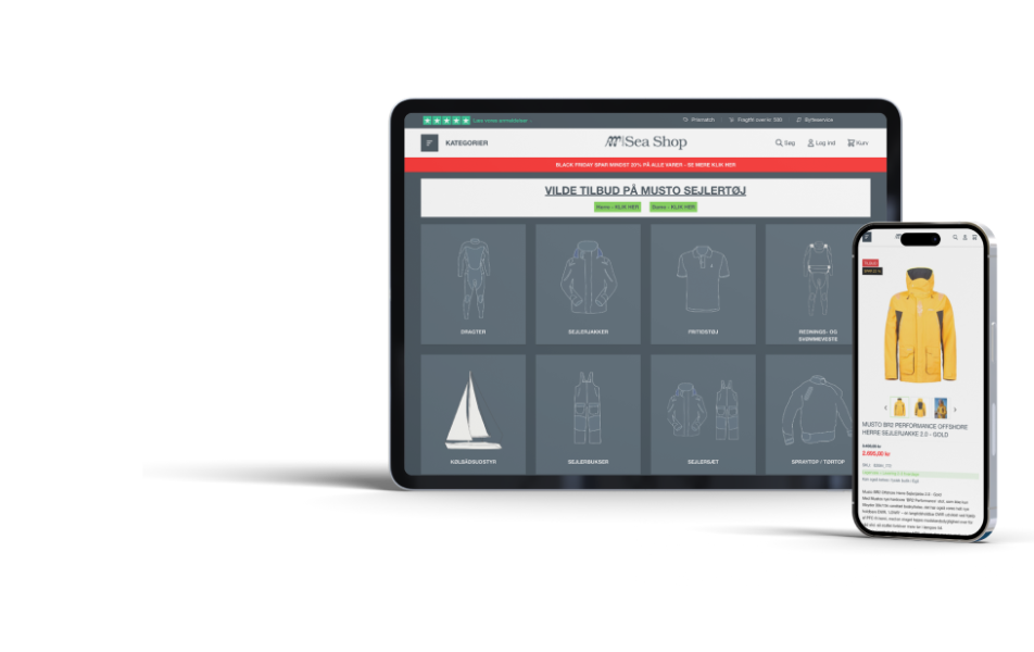 A tablet and smartphone showcasing Aarhus Seashop's webshop